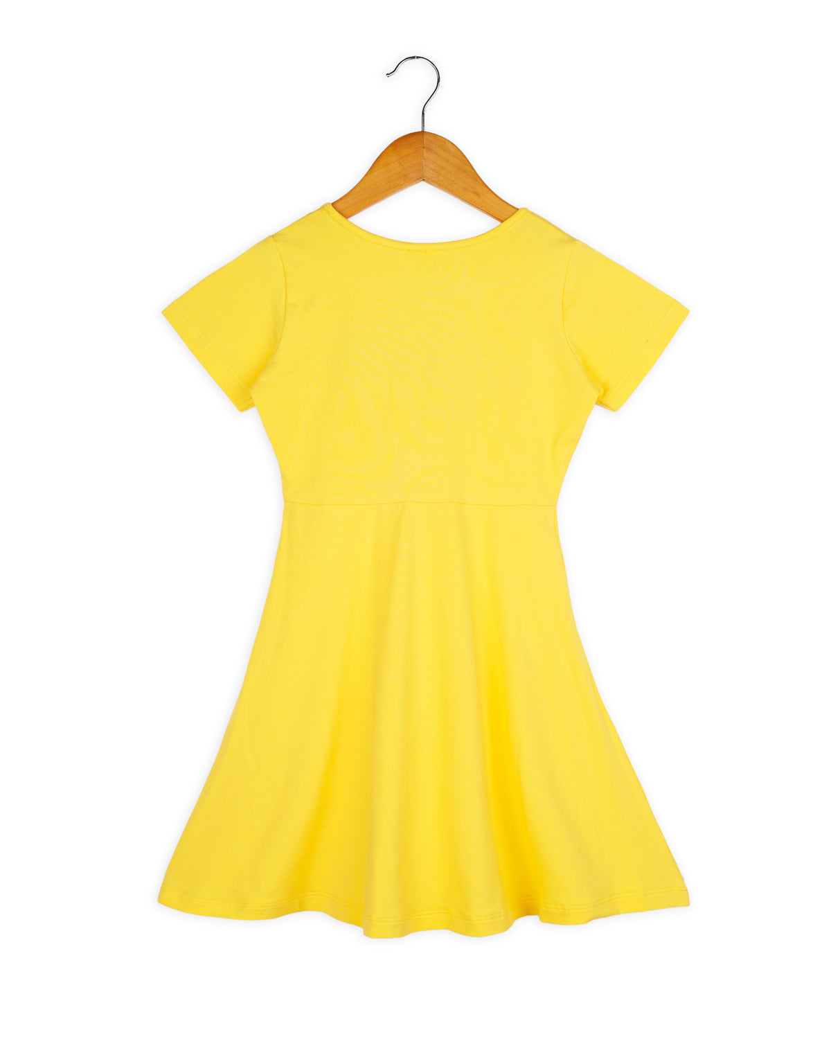 Yellow Half Sleeves Love Embroidered Girls Dress