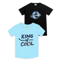 Pack of 2 Sky Blue-King Of Cool & Black-Freedom Print Cotton T-shirt