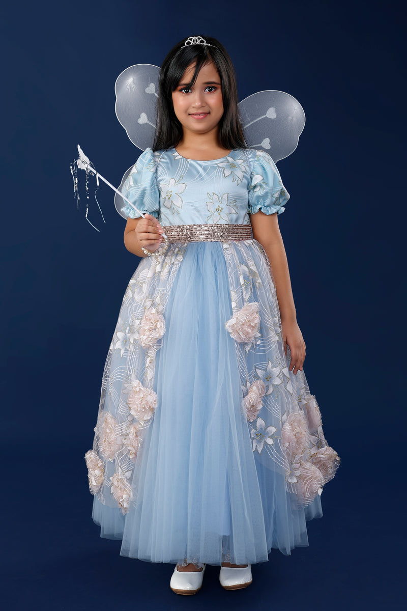 Sky Blue & Peach Ultimate Princess Look Party Gown