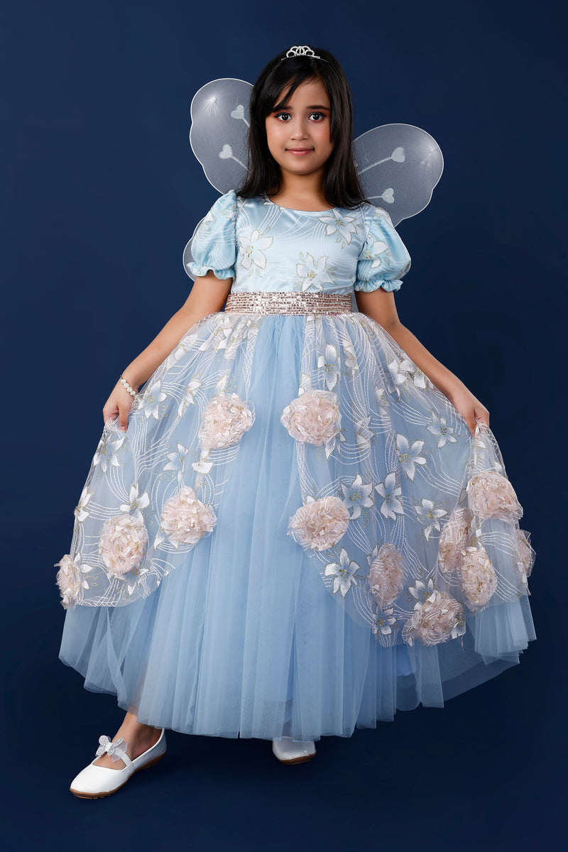 Sky Blue & Peach Ultimate Princess Look Party Gown