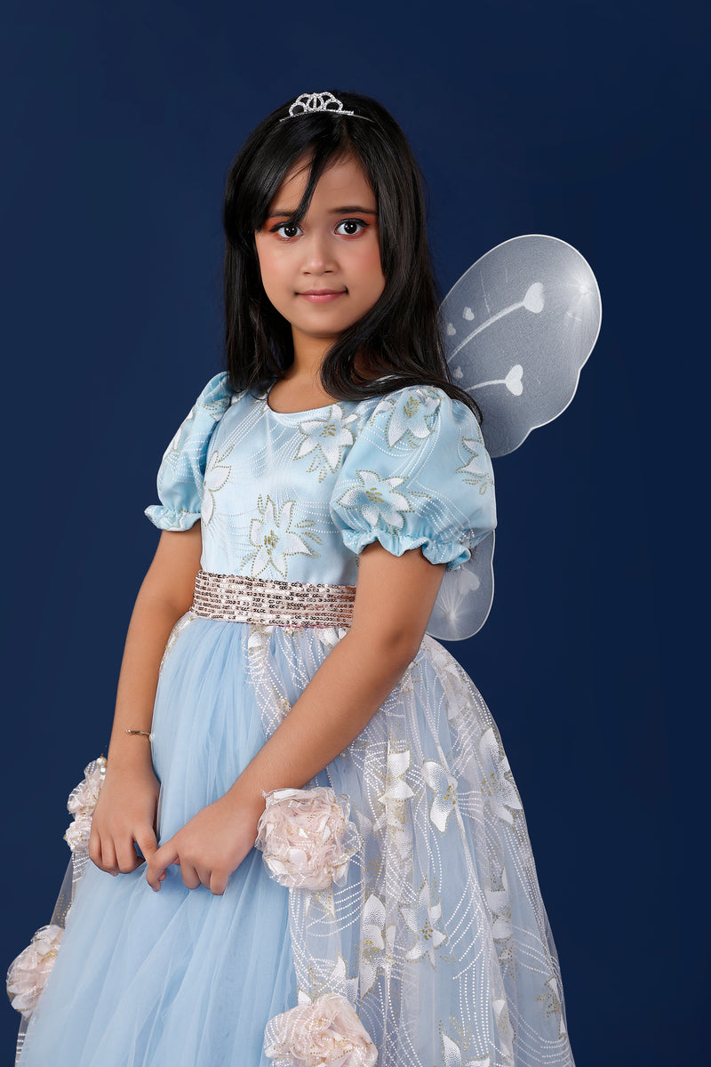 Sky Blue & Peach Ultimate Princess Look Party Gown