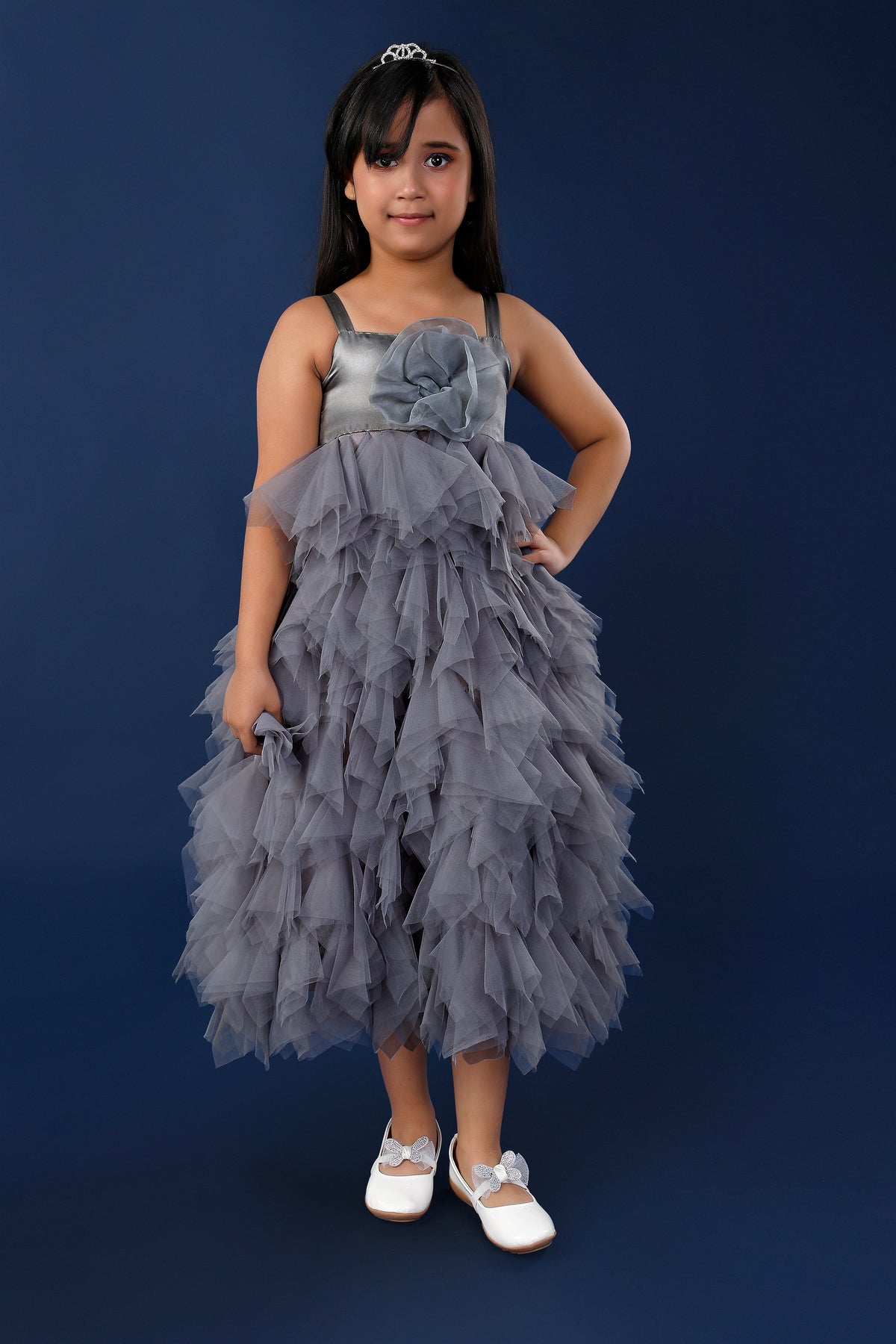 Grey Glamour Party Dress for Girls