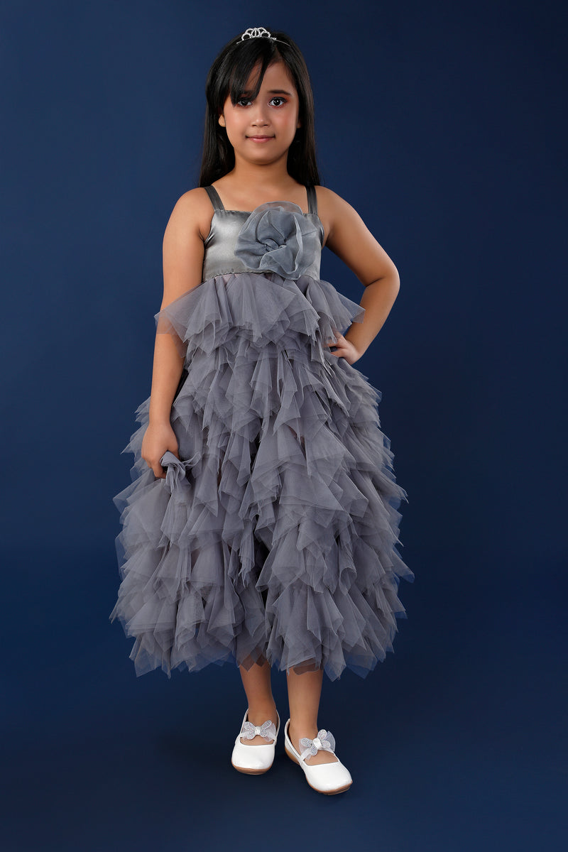 Grey Glamour Party Dress for Girls