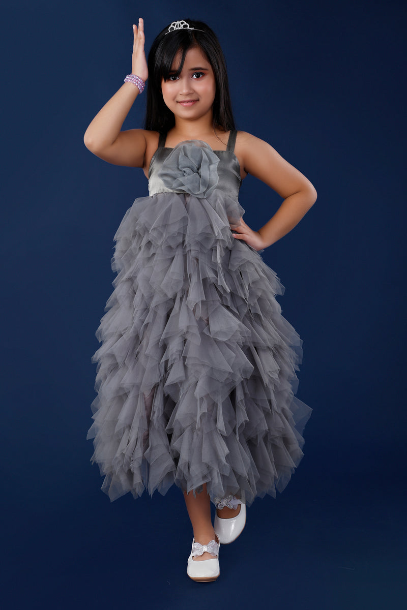 Grey Glamour Party Dress for Girls