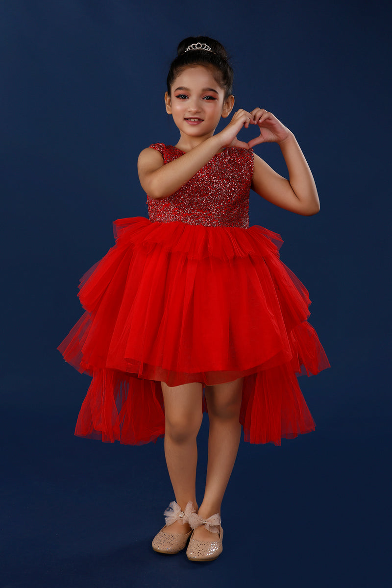 Red Ballerina Dress Layered with Tulle