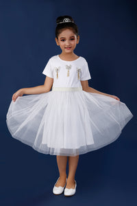 White Butterfly Embellished Party Dress