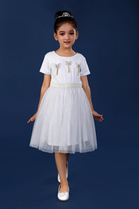 White Butterfly Embellished Party Dress