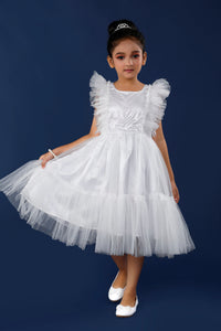 White Cute Sleeve Frills Party Dress