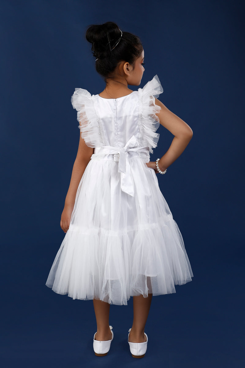 White Cute Sleeve Frills Party Dress