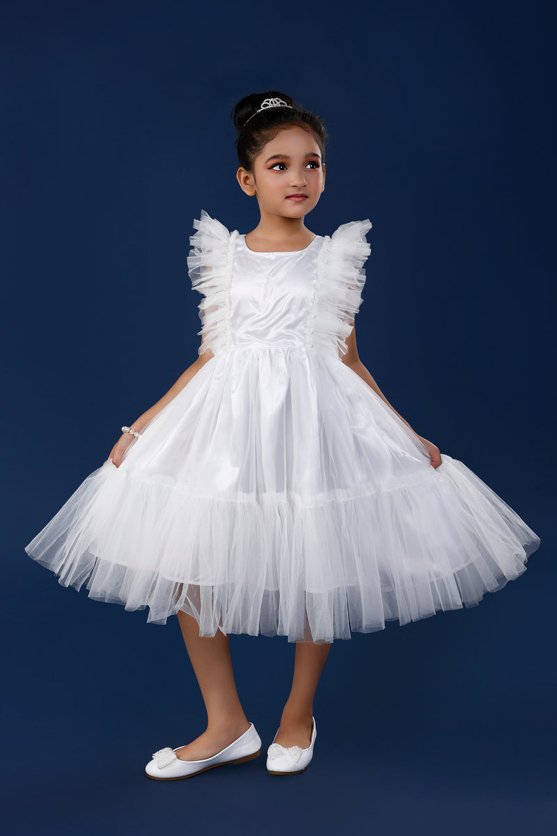 White Cute Sleeve Frills Party Dress