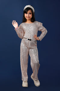 Gold Sequins Jumpsuit Stretchable with Belt