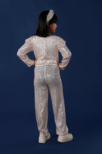 Gold Sequins Jumpsuit Stretchable with Belt