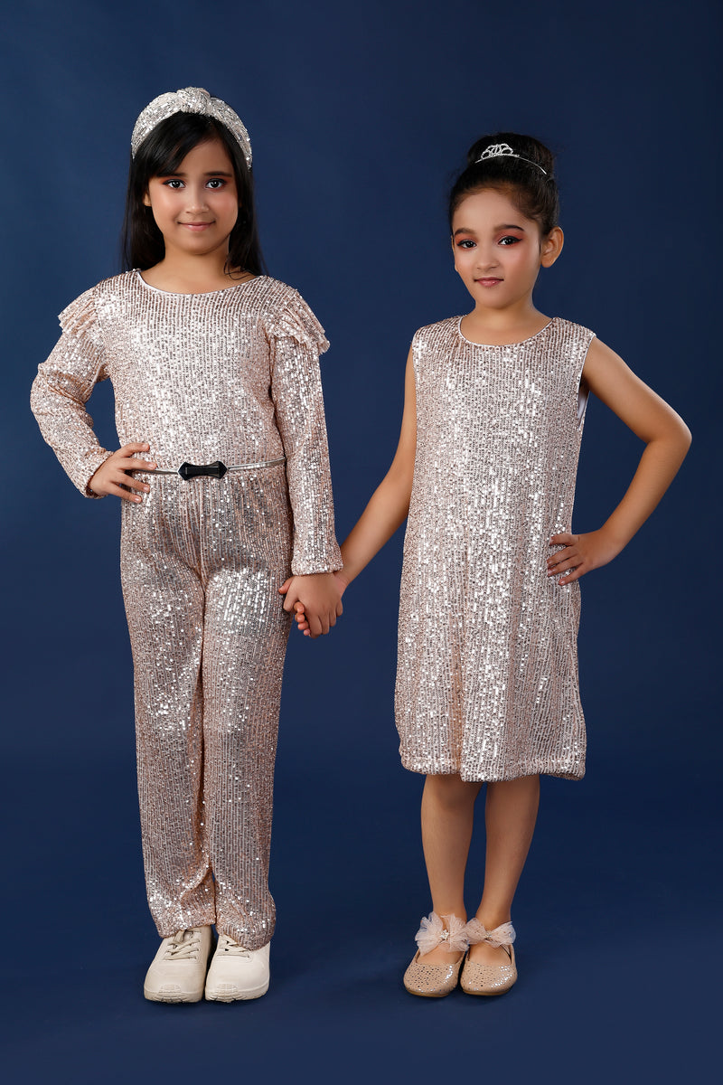 Golden Sequinned Elegant Girls Party Dress