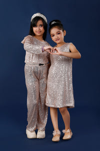 Golden Sequinned Elegant Girls Party Dress