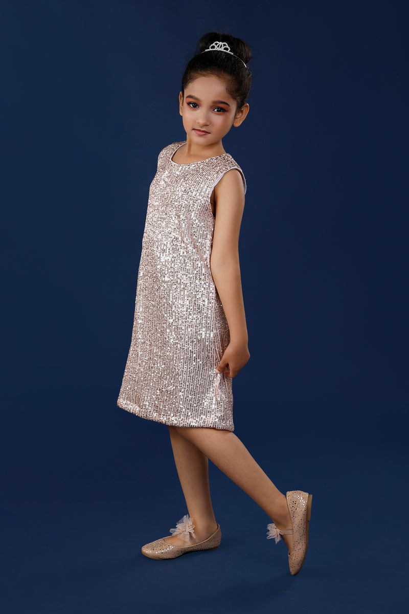 Golden Sequinned Elegant Girls Party Dress