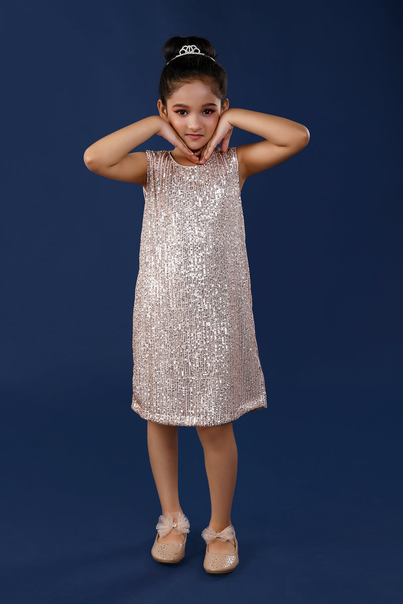 Golden Sequinned Elegant Girls Party Dress