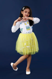 Zip Zap Zoop Logo Sweatshirt with Pretty Embroidery Tulle Yellow Skirt