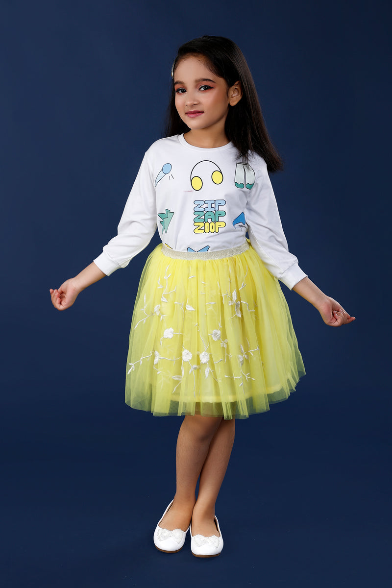 Zip Zap Zoop Logo Sweatshirt with Pretty Embroidery Tulle Yellow Skirt