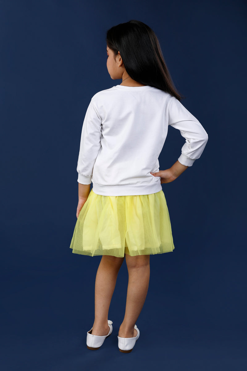 Zip Zap Zoop Logo Sweatshirt with Pretty Embroidery Tulle Yellow Skirt