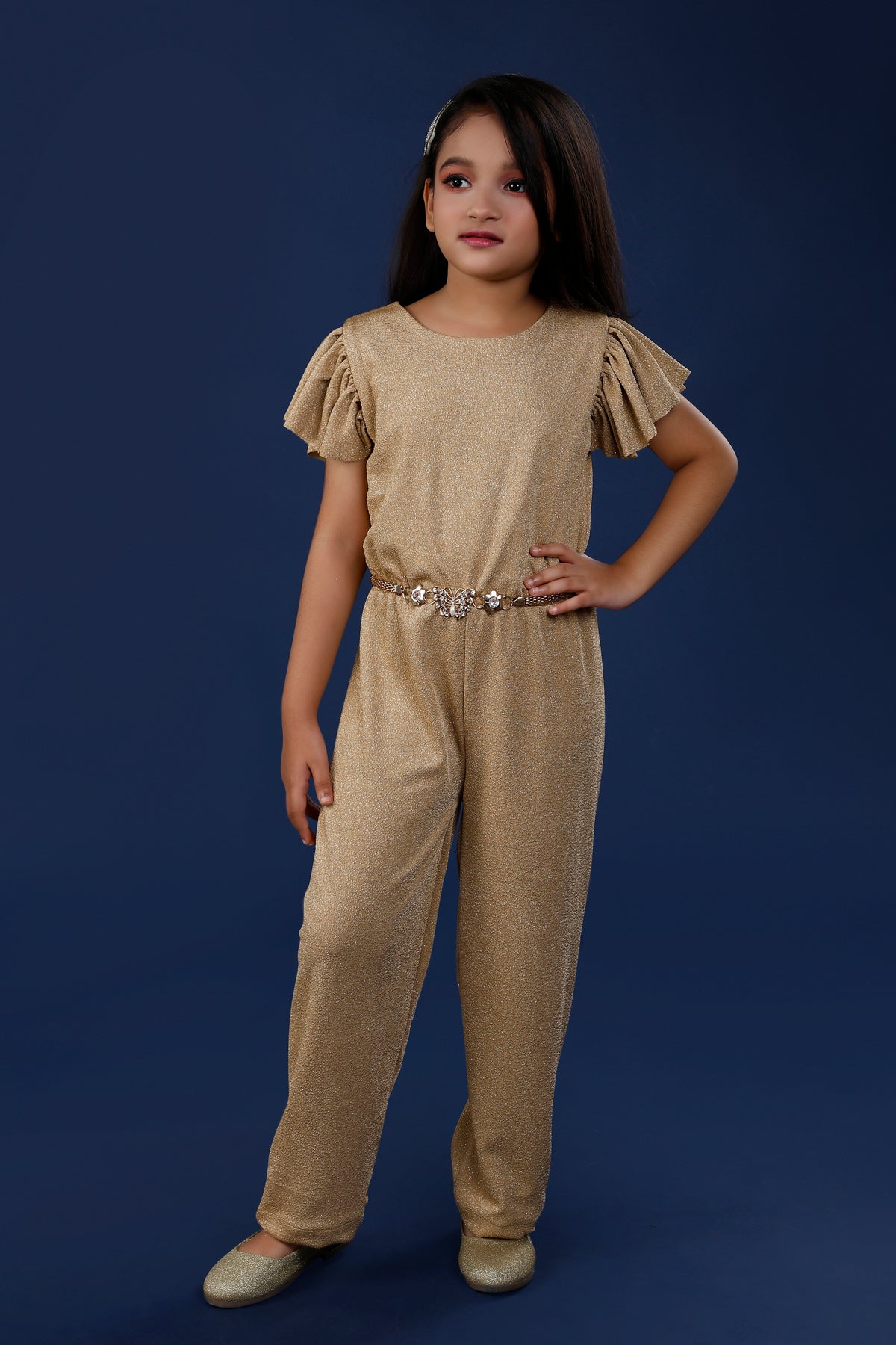 Golden Shimmer Jumpsuit with Belt