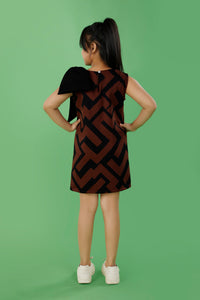 Brown & Black Geo Print Dress with Big Bow