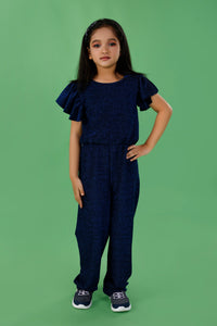 Navy Blue Sequins Jumpsuit with Gold Belt