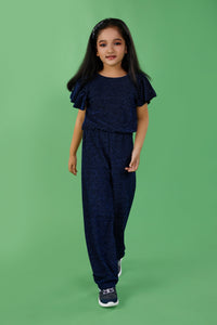 Navy Blue Sequins Jumpsuit with Gold Belt