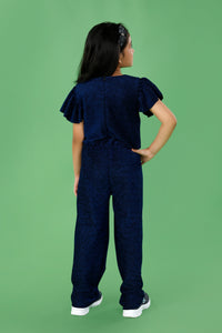 Navy Blue Sequins Jumpsuit with Gold Belt