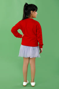 New York Red Sweatshirt with Lilac Embroidery Tulle Skirt