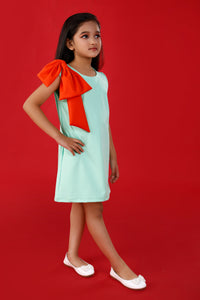 Mint Green Party Dress with Big Orange Bow