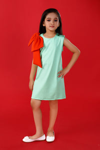 Mint Green Party Dress with Big Orange Bow