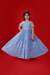 Light Blue Sequins Exaggerated Princess Ball Gown: Frozen Inspired