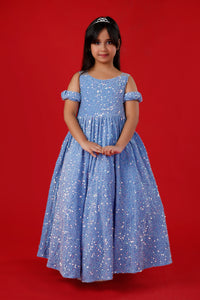 Light Blue Sequins Exaggerated Princess Ball Gown: Frozen Inspired