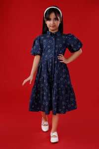 Blue Denim Dress with Star Print