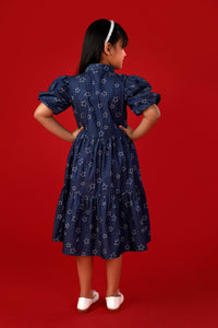 Blue Denim Dress with Star Print