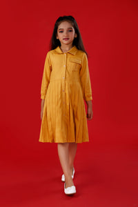 Mustard Yellow Cotton Shirt Dress with Belt