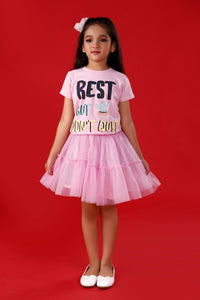 Light Pink Cute T-Shirt with Pink Tulle Skirt  "Rest But Don'T Quit !"