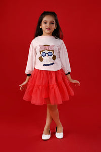 Light Pink Cute T-Shirt with Red Tulle Skirt