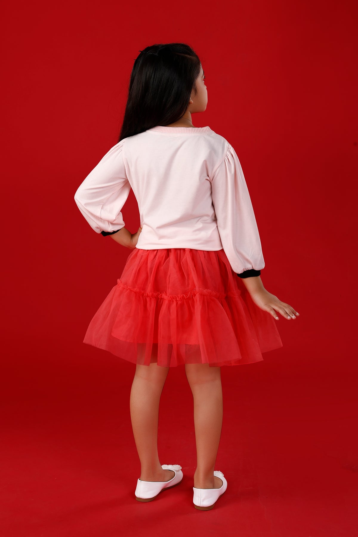 Light Pink Cute T-Shirt with Red Tulle Skirt