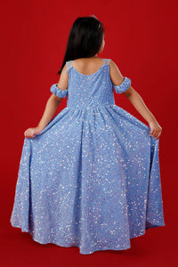 Light Blue Sequins Exaggerated Princess Ball Gown: Frozen Inspired