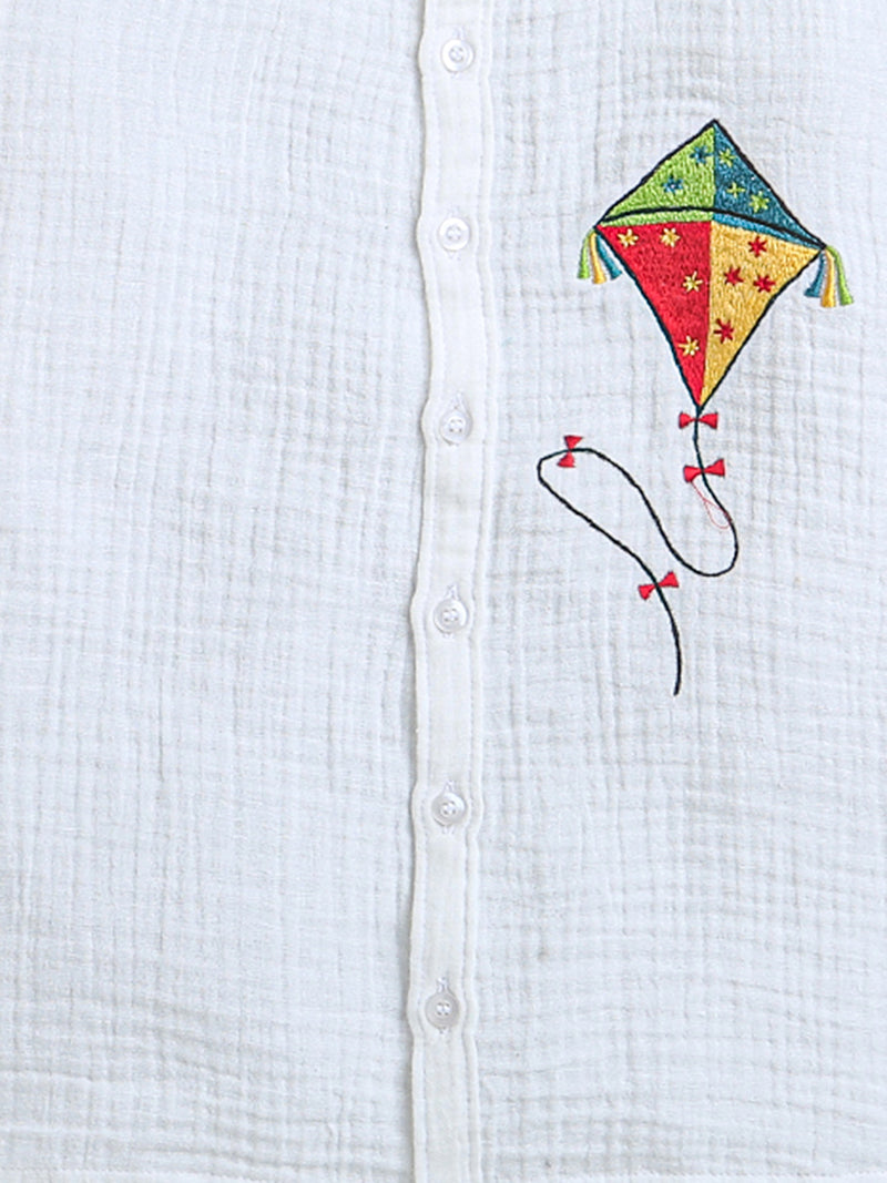 White Kite Embroidery Boys Shirts