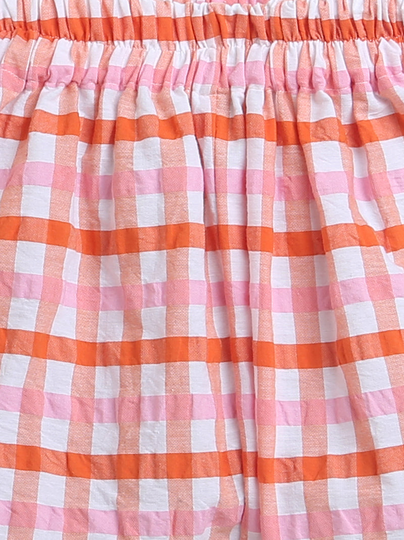 Pink Top & Check Pattern Shorts Girl Co-ord Set