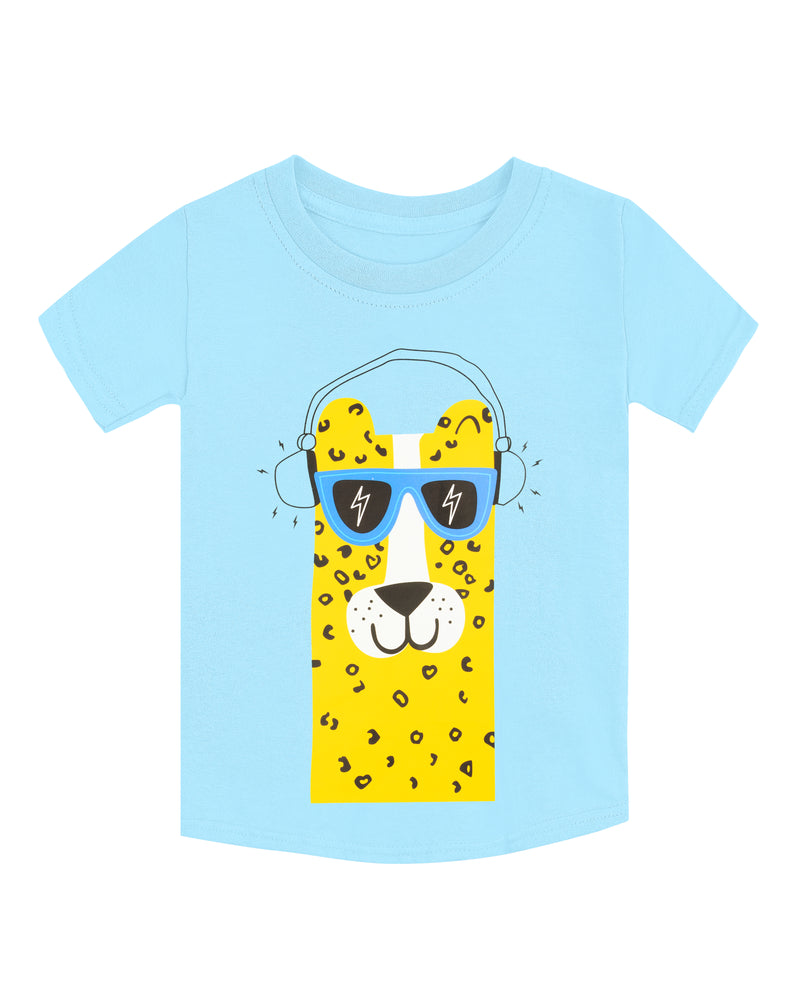 Pack of 2 Sky Blue-Llama & White-Hello Print Cotton T-shirt