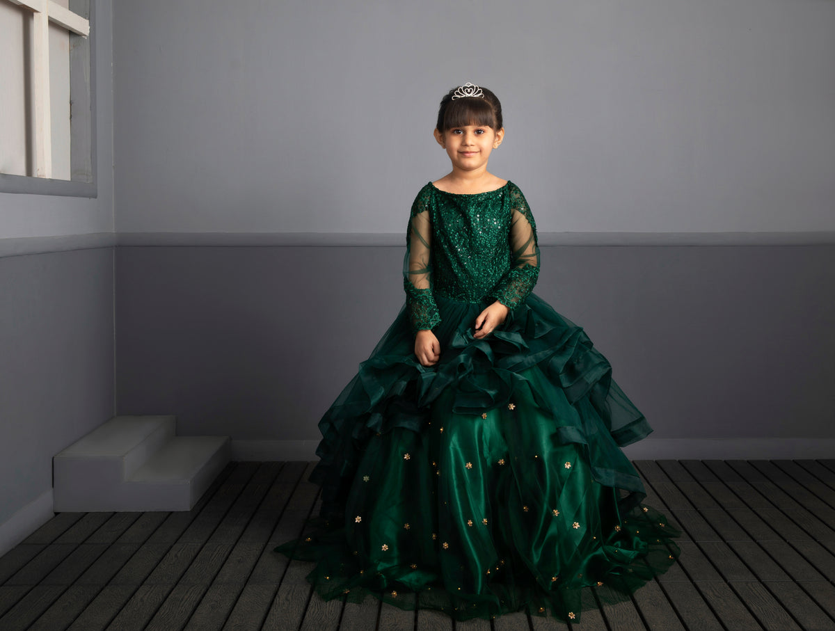 Green Exaggerated Princess Gown Dress