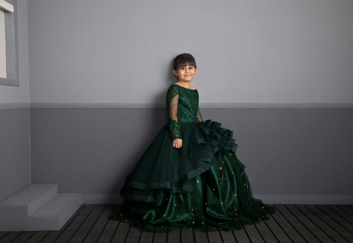 Green Exaggerated Princess Gown Dress