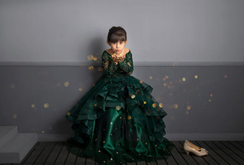 Green Exaggerated Princess Gown Dress