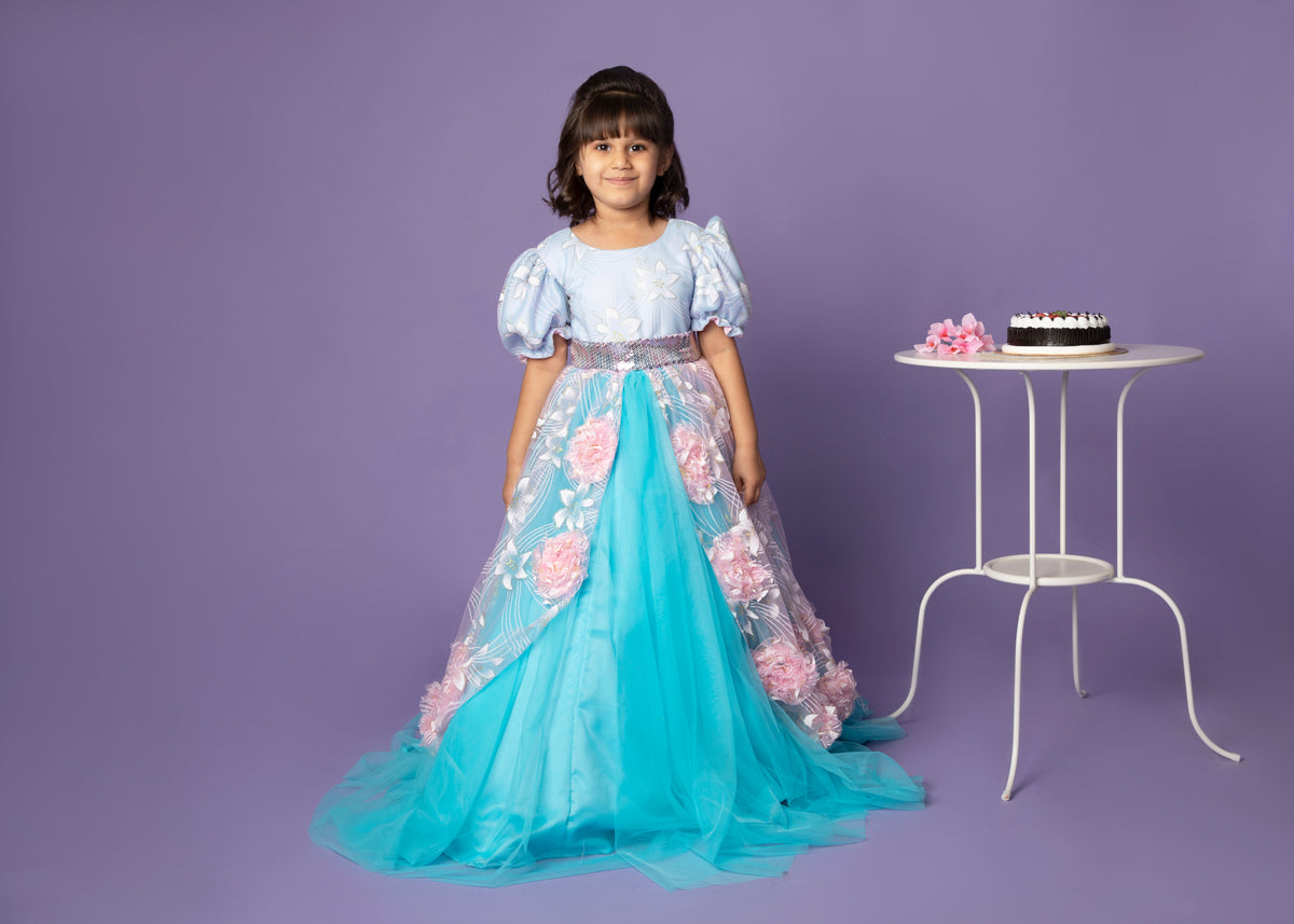 Blue & Pink Ultimate Princess Look Party Gown