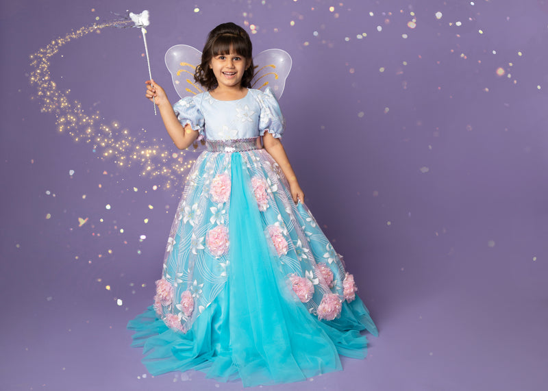 Blue & Pink Ultimate Princess Look Party Gown