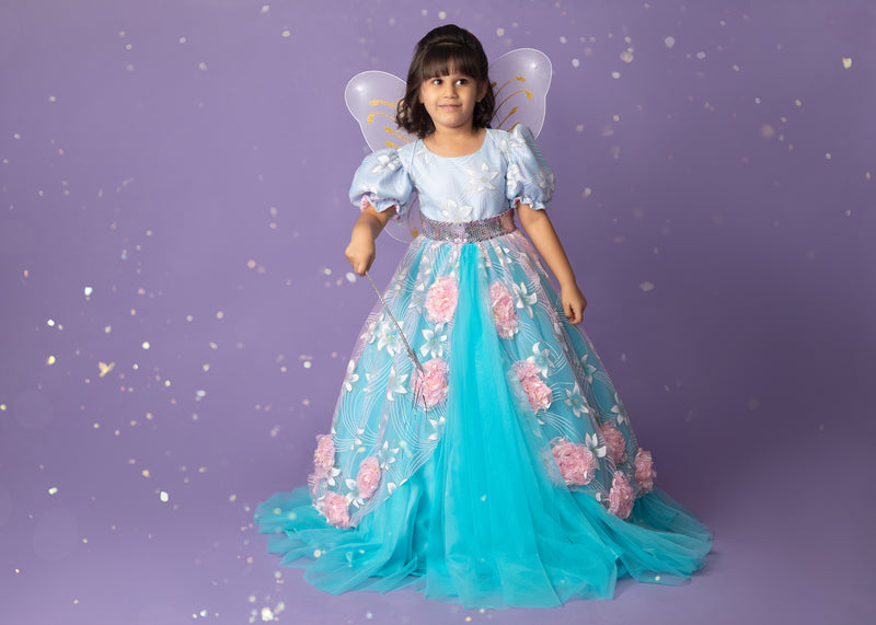 Blue & Pink Ultimate Princess Look Party Gown