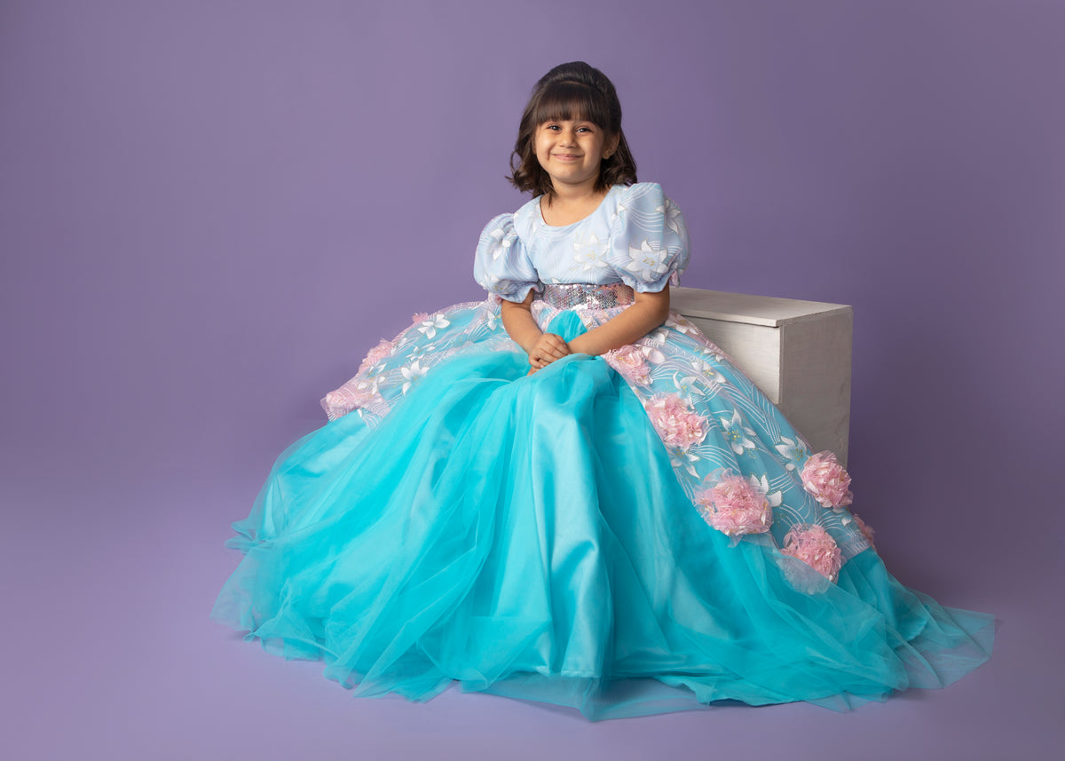 Blue & Pink Ultimate Princess Look Party Gown